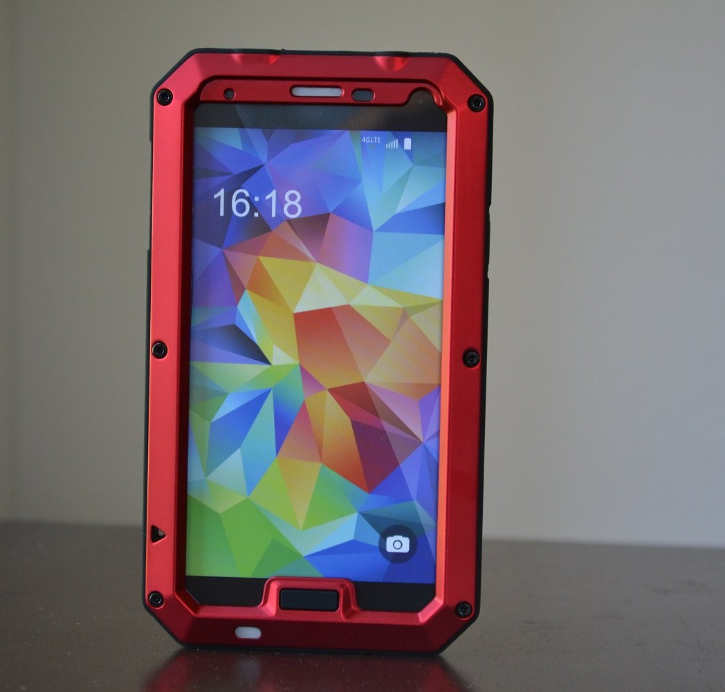 Aluminum Metal Gorilla Glass Shock Waterproof Case for Samsung Galaxy S5 I9600 - RED