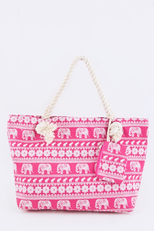 ELEPHANT PRINTED CANVAS TOTE