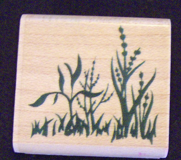 Inkadinkado 6704-K Grass & Leaves Rubber Stamp Wood Mounted