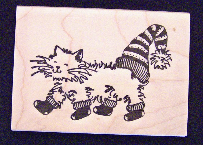 Cat With Stockings and Cap Rubber Stamp Rubber Soul 1003 I New