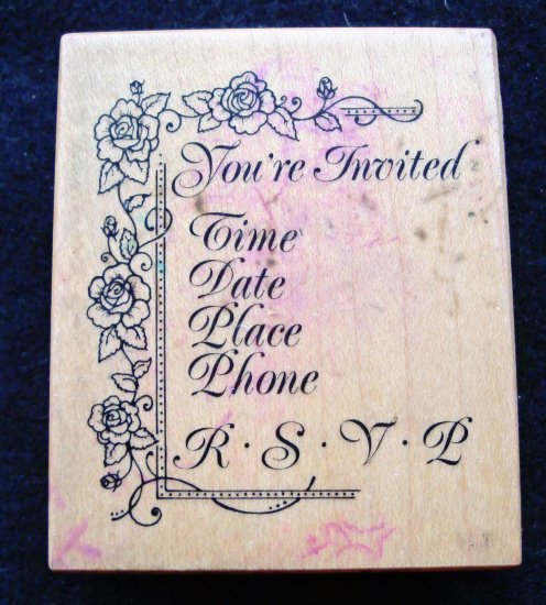 PSX F-929 You're Invited Floral Wood Mounted Rubber Stamp Gently Used