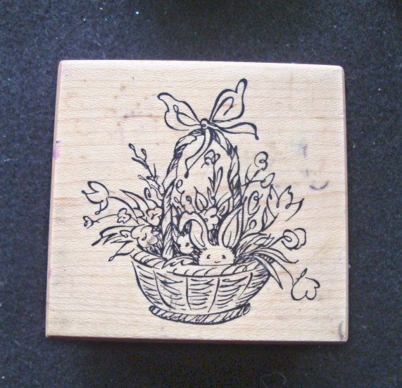 PSX F-2262 Easter Basket Wood Mounted Rubber Stamp Gently Used