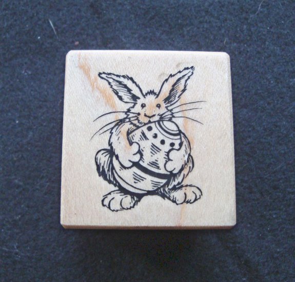 PSX C-1916 Easter Bunny with Egg Wood Mounted Rubber Stamp Gently Used
