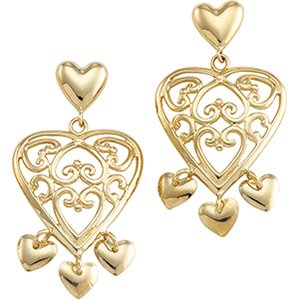 14kt Yellow Gold Heart Shaped Chandelier Earring
