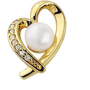 14kt Gold Cultured Akoya Pearl Diamond Heart Pendant
