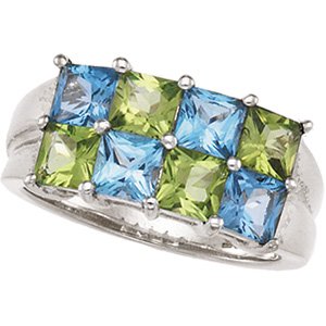 Sterling Silver Swiss Blue Topaz & Peridot Ring