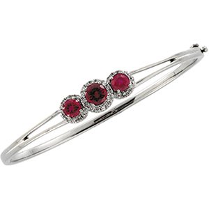 14kt White Gold Chatham Created Ruby & Diamond Bracelet