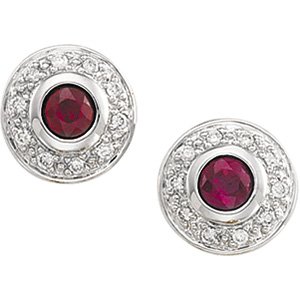 14kt White Gold Ruby & Diamond Earring