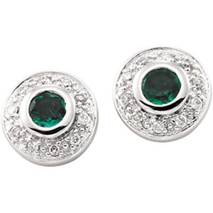 14kt White Gold Emerald & Diamond Earring