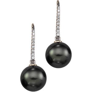 14kt White Gold Tahitian Pearl & Diamond Earring