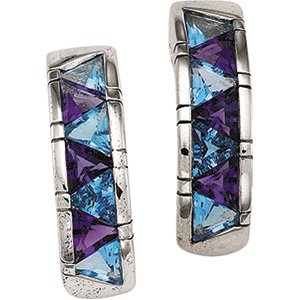 Sterling Silver Swiss Blue Topaz & Amethyst Earring