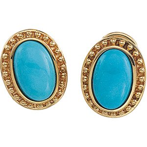 14kt Yellow Gold Cab Turquoise Earring