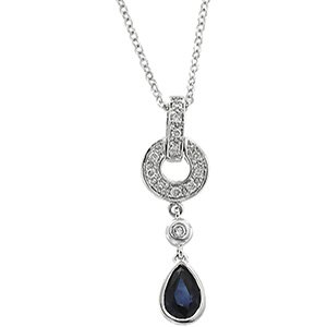 14kt White Gold Blue Sapphire & Diamond Necklace