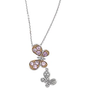 14kt White Gold Rose Gold Plated Pink Sapphire Diamond Necklace