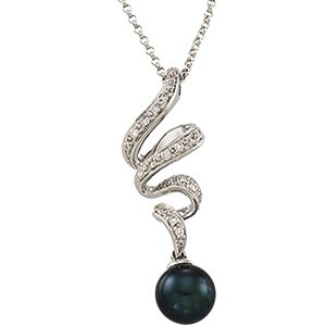 14kt White Gold Black Cultured Pearl & Diamond Necklace