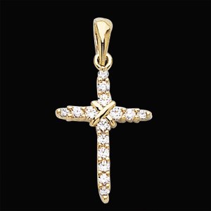 14kt Yellow Gold Cross 5 Diamond Pendant