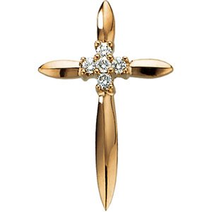 14kt Yellow Gold Cross .08 ctw Diamond Pendant