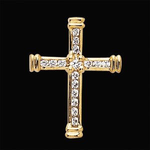 14kt Yellow Gold Cross 16 Diamond Pendant