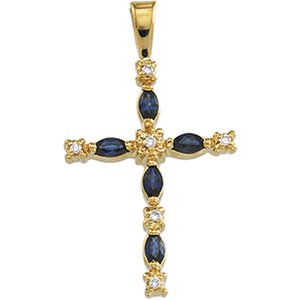 14kt Yellow Gold Cross Sapphire & Diamond Pendant