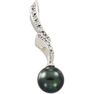 14kt White Gold Cultured Black Pearl & Diamond Pendant