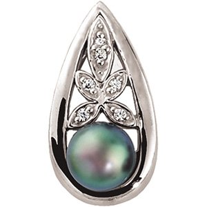 14kt White Gold Cultured Black Pearl & Diamond Pendant