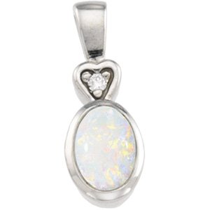 14kt White Gold Genuine Opal & Diamond Pendant