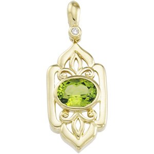 14kt Yellow Gold Genuine Peridot & Diamond Pendant