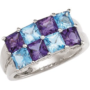Sterling Silver Swiss Blue Topaz & Amethyst Ring