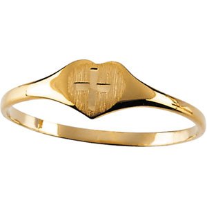 14kt Yellow Gold Heart Ring with Cross