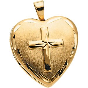 14kt Yellow Gold Teen Heart with Cross Locket