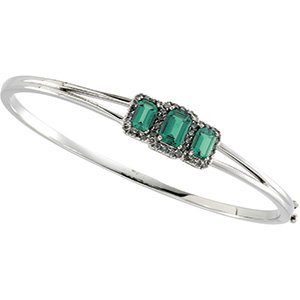 14kt White Gold Chatham Created Emerald & Diamond Bracelet