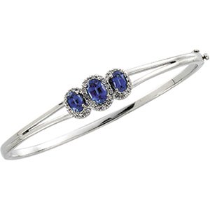 14kt White Gold Chatham Created Sapphire & Diamond Bracelet