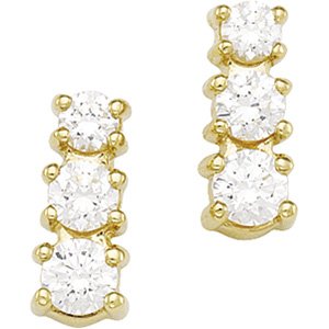 14kt Yellow Gold Cubic Zirconia Three Stone Earring