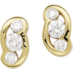 14kt Yellow Gold Cubic Zirconia Three Stone Earring