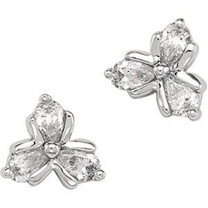 14kt White Gold Cubic Zirconia Three Stone Earring