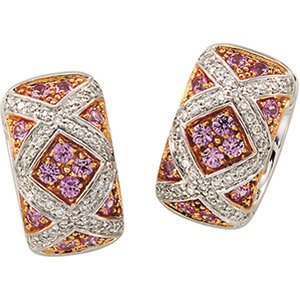 14kt White Gold Pink Sapphire & Diamond Earring