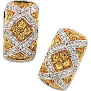 14kt Two Tone Yellow Sapphire & Diamond Earring