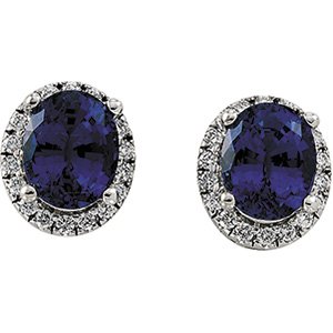 14kt Two Tone Gold Chatham Created Blue Sapphire & Diamond Earring