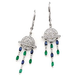 14kt White Gold Sapphire, Emerald & Diamond Earring
