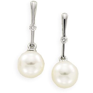 14kt White Gold Freshwater Cultured Pearl & Diamond Earring