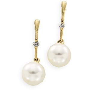 14kt Yellow Gold Freshwater Cultured Pearl & Diamond Earring