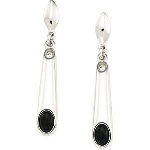 Sterling Silver Onyx & Cubic Zirconia Earring