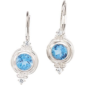 Sterling Silver Swiss Blue Topaz & Cubic Zirconia Earring