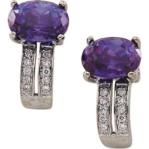14kt White Gold Chatham Created Alexandrite & Diamond Earring