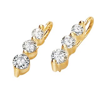 14kt Yellow Gold Created Moissanite 3 Stone Earring