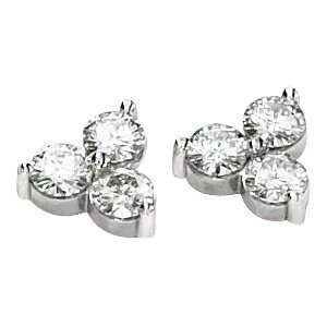 14kt White Gold Created Moissanite 3 Stone Earring