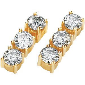 14kt Yellow Gold Created Moissanite 3 Stone Earring