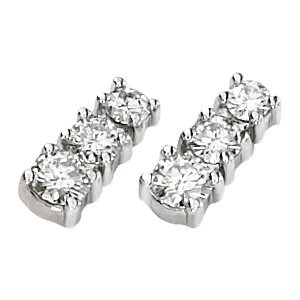14kt White Gold Created Moissanite 3 Stone Earring