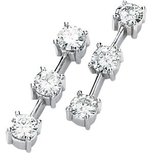 14kt White Gold 2 ctw Created Moissanite 3 Stone Earring