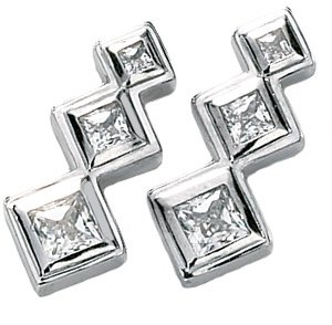 14kt White Gold 1.33 ctw Created Moissanite 3 Stone Earring